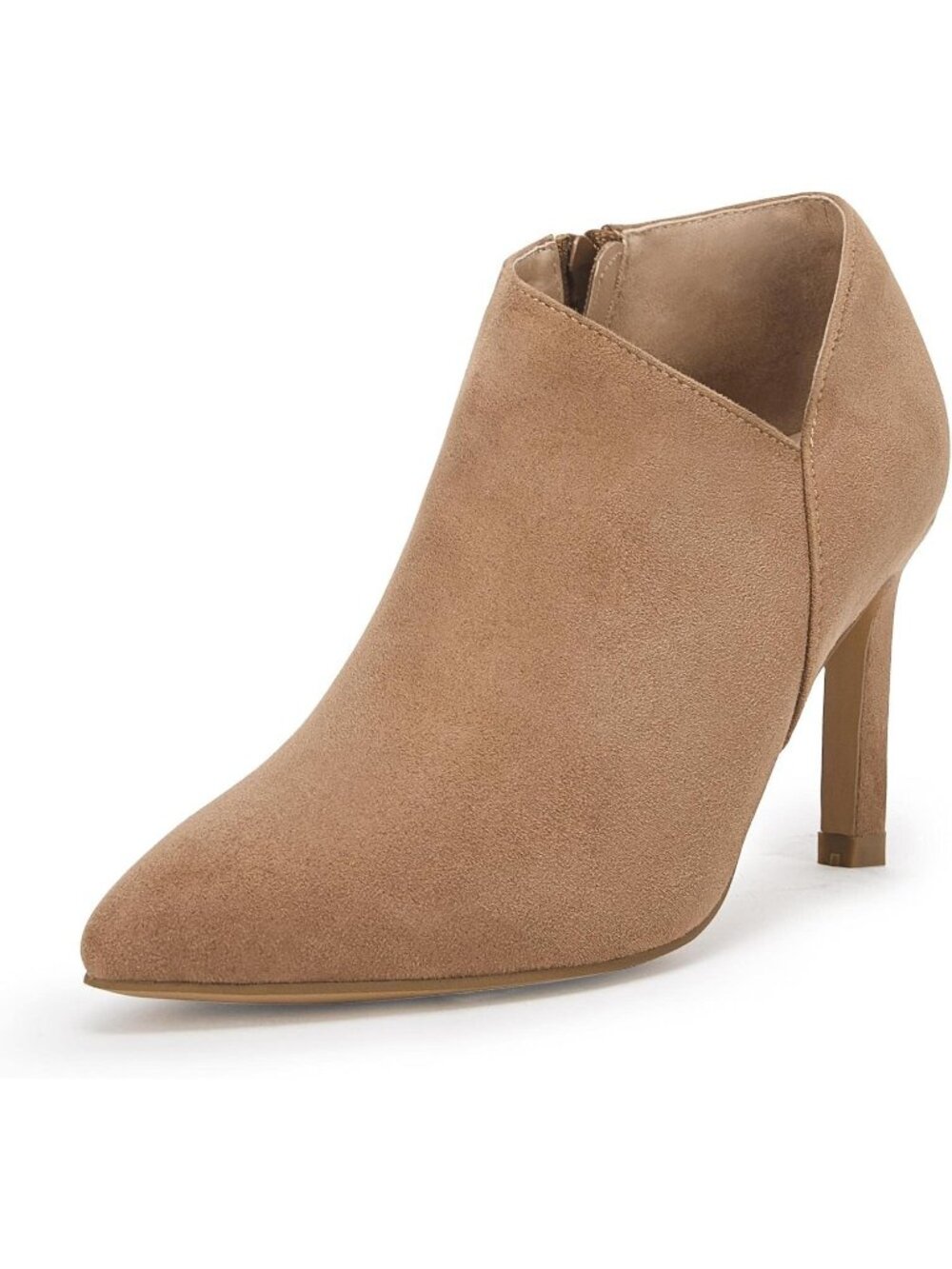 Women's Light Brown Pointed Toe V Cut Kitten Heel Side Zip Office Ankle Boots